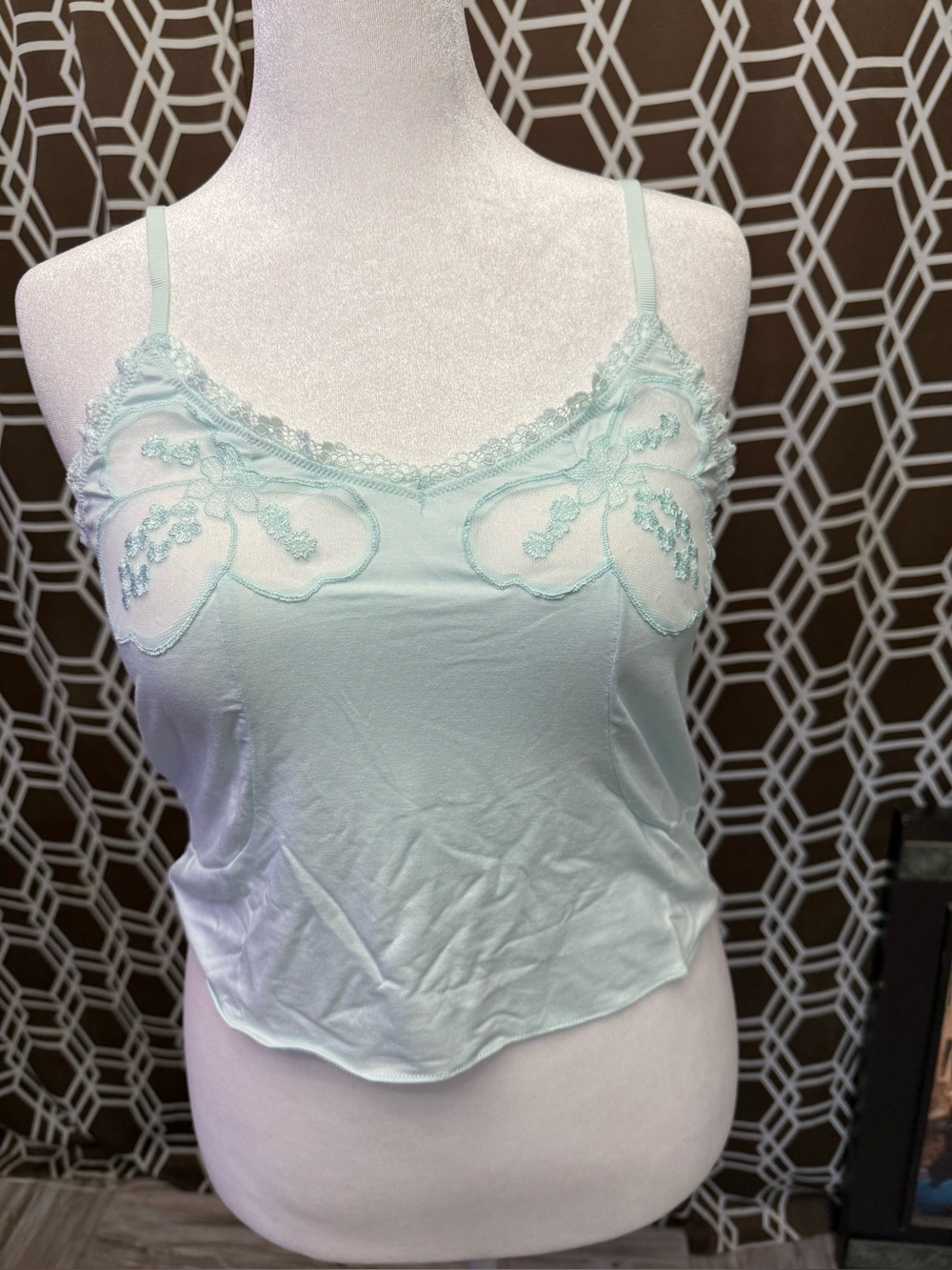 Savage X Fenty A Peek Behind Lace Camisole Seashell Blue Tank Top Medium